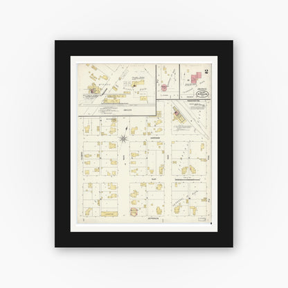 Old map wall art mockup — black gallery frame with white mat — Sanborn Fire Insurance Map from Kirklin, Clinton County, Indiana (1907), Sheet #0002