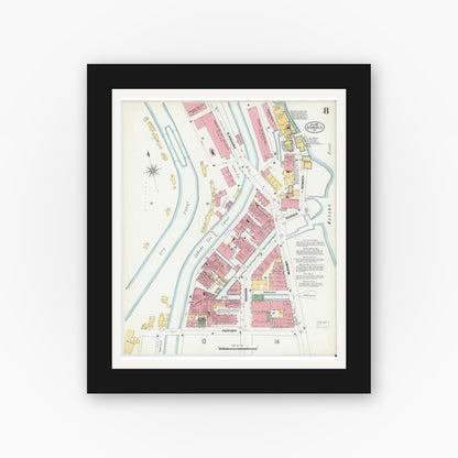 Old map wall art mockup — black gallery frame with white mat — Sanborn Fire Insurance Map from Cohoes, Albany County, New York (1902), Sheet #0008