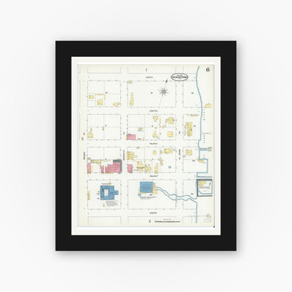 Old map wall art mockup — black gallery frame with white mat — Sanborn Fire Insurance Map from Green Cove Springs, Clay County, Florida (1909), Sheet #0006