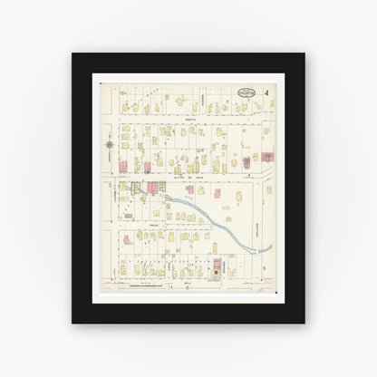 Old map wall art mockup — black gallery frame with white mat — Sanborn Fire Insurance Map from Staunton, Macoupin County, Illinois (1913), Sheet #0004