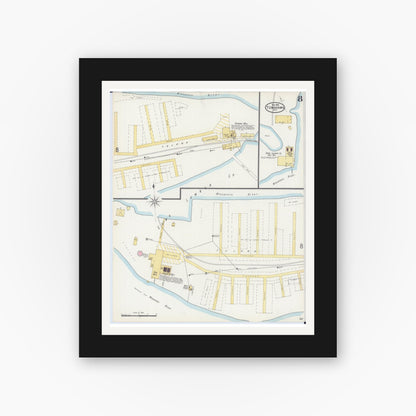 Old map wall art mockup — black gallery frame with white mat — Sanborn Fire Insurance Map from Tomahawk, Lincoln County, Wisconsin (1898), Sheet #0008