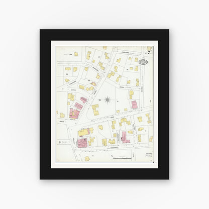 Old map wall art mockup — black gallery frame with white mat — Sanborn Fire Insurance Map from Gardner, Worcester County, Massachusetts (1905), Sheet #0007