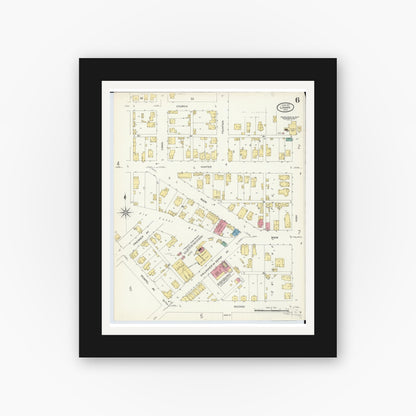 Old map wall art mockup — black gallery frame with white mat — Sanborn Fire Insurance Map from Logan, Hocking County, Ohio (1907), Sheet #0006