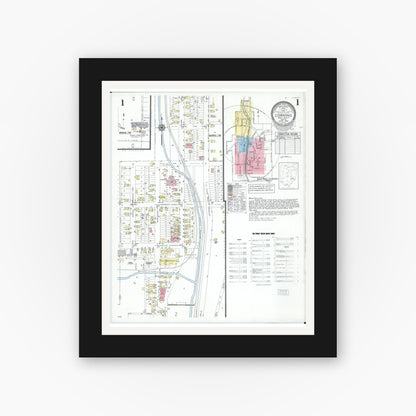 Old map wall art mockup — black gallery frame with white mat — Sanborn Fire Insurance Map from Corning, Perry County, Ohio (1950), Sheet #0001