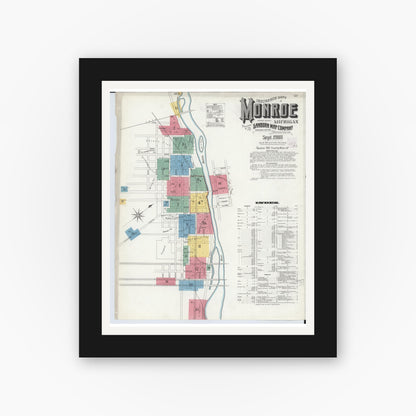 Old map wall art mockup — black gallery frame with white mat — Sanborn Fire Insurance Map from Monroe, Monroe County, Michigan (1908) - Complete Map Set