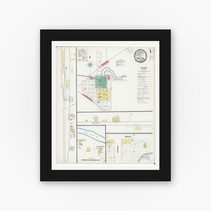 Old map wall art mockup — black gallery frame with white mat — Sanborn Fire Insurance Map from Appleton, Swift County, Minnesota (1899), Sheet #0001