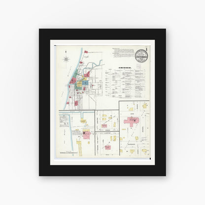 Old map wall art mockup — black gallery frame with white mat — Sanborn Fire Insurance Map from South Haven, Van Buren County, Michigan (1908) - Complete Map Set