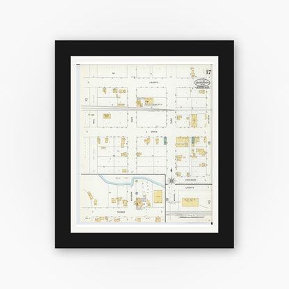 Old map wall art mockup — black gallery frame with white mat — Sanborn Fire Insurance Map from Grand Haven, Ottawa County, Michigan (1906), Sheet #0017