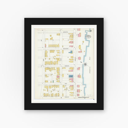 Old map wall art mockup — black gallery frame with white mat — Sanborn Fire Insurance Map from Bristol, Bucks County, Pennsylvania (1903), Sheet #0003