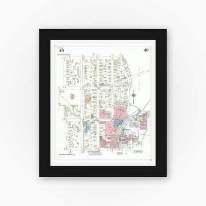 Old map wall art mockup — black gallery frame with white mat — Sanborn Fire Insurance Map from Beloit, Rock County, Wisconsin (1939), Sheet #0040