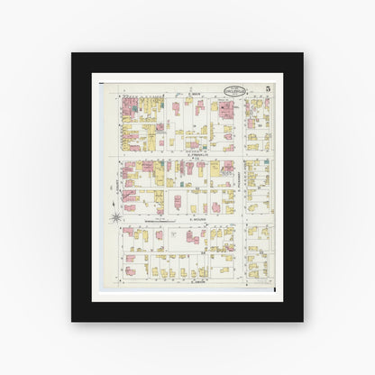 Old map wall art mockup — black gallery frame with white mat — Sanborn Fire Insurance Map from Circleville, Pickaway County, Ohio (1893), Sheet #0005