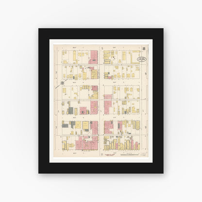 Old map wall art mockup — black gallery frame with white mat — Sanborn Fire Insurance Map from Coalinga, Fresno County, California (1910), Sheet #0008