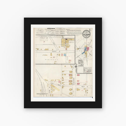 Old map wall art mockup — black gallery frame with white mat — Sanborn Fire Insurance Map from Dillsburg, York County, Pennsylvania (1934) - Complete Map Set