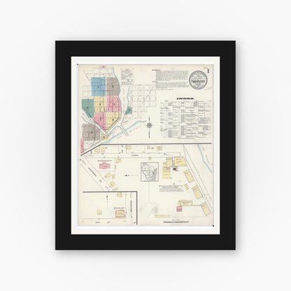 Old map wall art mockup — black gallery frame with white mat — Sanborn Fire Insurance Map from Two Rivers, Manitowoc County, Wisconsin (1913) - Complete Map Set