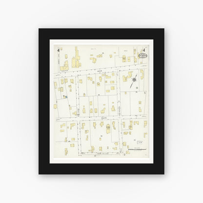 Old map wall art mockup — black gallery frame with white mat — Sanborn Fire Insurance Map from Hyannis, Barnstable County, Massachusetts (1924), Sheet #0004