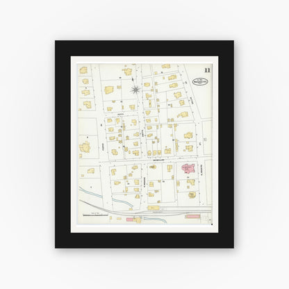 Old map wall art mockup — black gallery frame with white mat — Sanborn Fire Insurance Map from Waxahachie, Ellis County, Texas (1904), Sheet #0011