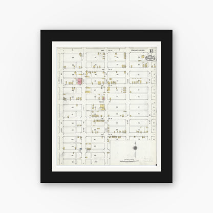 Old map wall art mockup — black gallery frame with white mat — Sanborn Fire Insurance Map from Texas City, Galveston County, Texas (1920), Sheet #0012