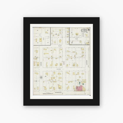 Old map wall art mockup — black gallery frame with white mat — Sanborn Fire Insurance Map from Virden, Macoupin County, Illinois (1894), Sheet #0005