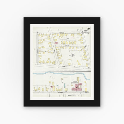 Old map wall art mockup — black gallery frame with white mat — Sanborn Fire Insurance Map from Newburyport, Essex County, Massachusetts (1894), Sheet #0019