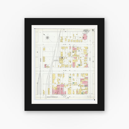 Old map wall art mockup — black gallery frame with white mat — Sanborn Fire Insurance Map from Marietta, Washington County, Ohio (1900), Sheet #0009