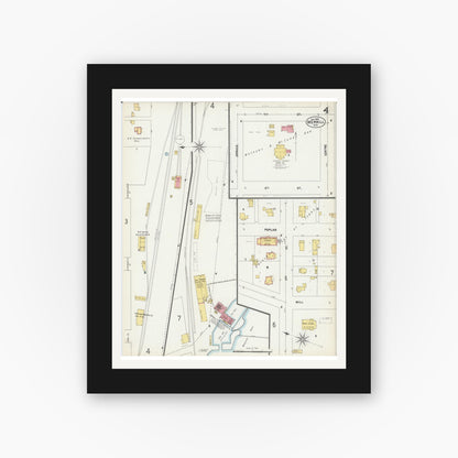 Old map wall art mockup — black gallery frame with white mat — Sanborn Fire Insurance Map from Merrill, Lincoln County, Wisconsin (1902), Sheet #0004