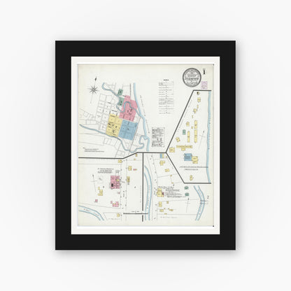 Old map wall art mockup — black gallery frame with white mat — Sanborn Fire Insurance Map from Sainte Genevieve, Saint Genevieve County, Missouri (1901), Sheet #0001