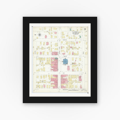 Old map wall art mockup — black gallery frame with white mat — Sanborn Fire Insurance Map from Millersburg, Holmes County, Ohio (1907), Sheet #0003