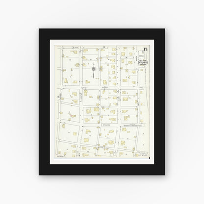 Old map wall art mockup — black gallery frame with white mat — Sanborn Fire Insurance Map from McKinney, Collin County, Texas (1914), Sheet #0017