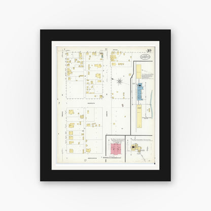 Old map wall art mockup — black gallery frame with white mat — Sanborn Fire Insurance Map from San Angelo, Tom Green County, Texas (1908), Sheet #0010