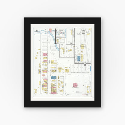 Old map wall art mockup — black gallery frame with white mat — Sanborn Fire Insurance Map from Bellaire, Antrim County, Michigan (1929), Sheet #0002