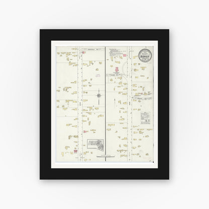 Old map wall art mockup — black gallery frame with white mat — Sanborn Fire Insurance Map from Deerfield, Franklin County, Massachusetts (1912), Sheet #0001