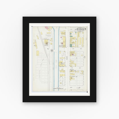 Old map wall art mockup — black gallery frame with white mat — Sanborn Fire Insurance Map from Benton Harbor, Berrien County, Michigan (1892), Sheet #0005