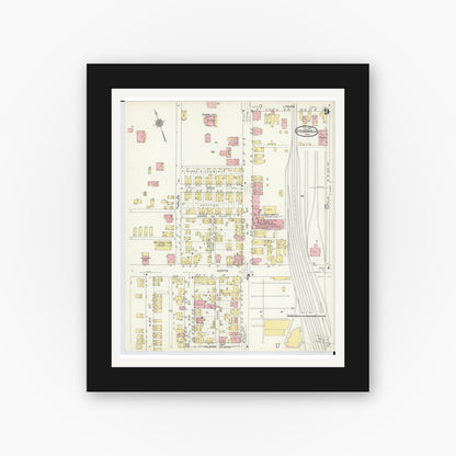 Old map wall art mockup — black gallery frame with white mat — Sanborn Fire Insurance Map from Steubenville, Jefferson County, Ohio (1913), Sheet #0009