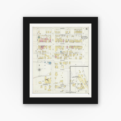 Old map wall art mockup — black gallery frame with white mat — Sanborn Fire Insurance Map from Ashland, Schuylkill County, Pennsylvania (1896), Sheet #0006