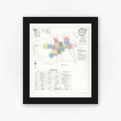 Old map wall art mockup — black gallery frame with white mat — Sanborn Fire Insurance Map from Whitman, Plymouth County, Massachusetts (1939) - Complete Map Set