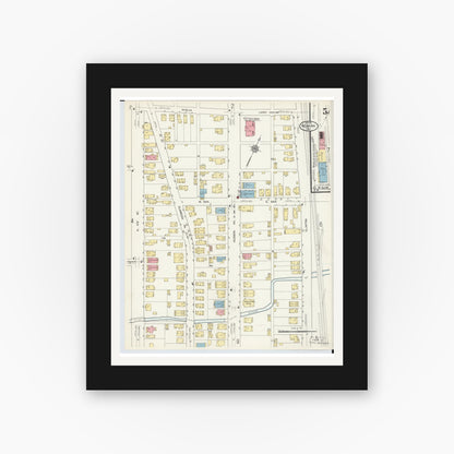 Old map wall art mockup — black gallery frame with white mat — Sanborn Fire Insurance Map from Newark, Licking County, Ohio (1912), Sheet #0005