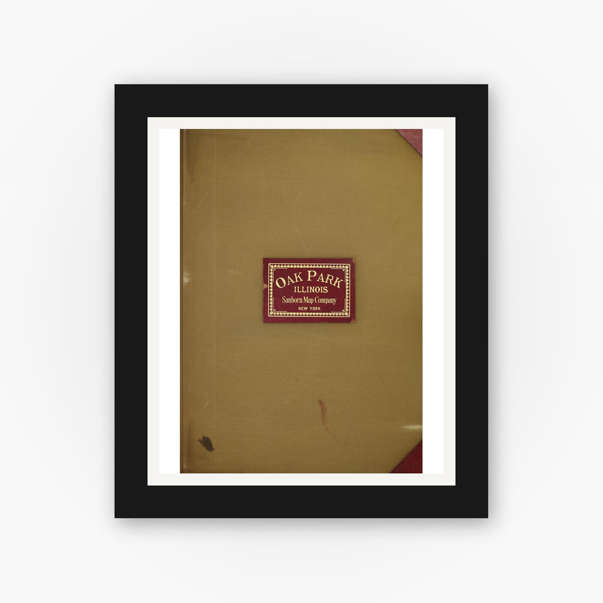 Old map wall art mockup — black gallery frame with white mat — Sanborn Fire Insurance Map from Oak Park, Cook County, Illinois (1950), Sheet #0001
