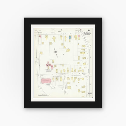 Old map wall art mockup — black gallery frame with white mat — Sanborn Fire Insurance Map from Greenfield, Franklin County, Massachusetts (1914), Sheet #0006