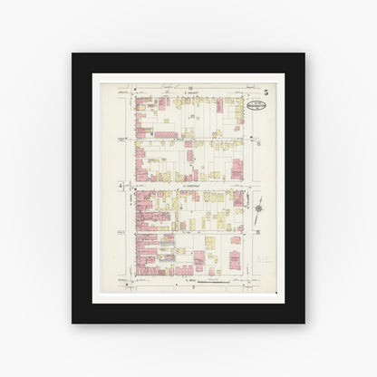 Old map wall art mockup — black gallery frame with white mat — Sanborn Fire Insurance Map from Washington, Washington County, Pennsylvania (1914), Sheet #0005