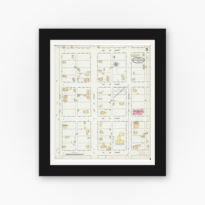 Old map wall art mockup — black gallery frame with white mat — Sanborn Fire Insurance Map from Little Falls, Morrison County, Minnesota (1895), Sheet #0005