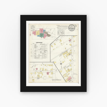 Old map wall art mockup — black gallery frame with white mat — Sanborn Fire Insurance Map from Mifflinburg, Union County, Pennsylvania (1913), Sheet #0001