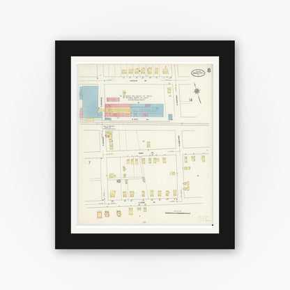 Old map wall art mockup — black gallery frame with white mat — Sanborn Fire Insurance Map from Grove City, Mercer County, Pennsylvania (1912), Sheet #0008