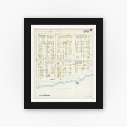 Old map wall art mockup — black gallery frame with white mat — Sanborn Fire Insurance Map from Renovo, Clinton County, Pennsylvania (1897), Sheet #0005