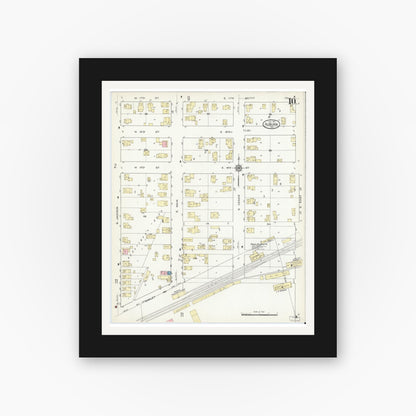 Old map wall art mockup — black gallery frame with white mat — Sanborn Fire Insurance Map from Auburn, De Kalb County, Indiana (1914), Sheet #0010