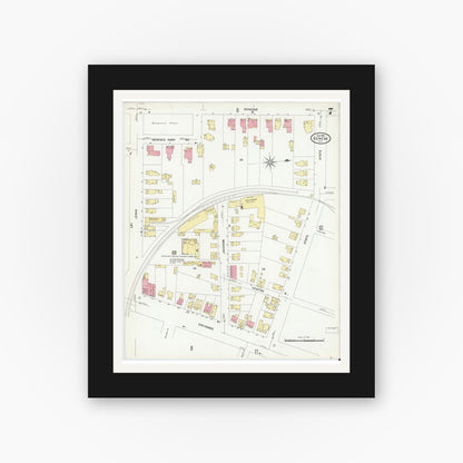 Old map wall art mockup — black gallery frame with white mat — Sanborn Fire Insurance Map from Geneva, Ontario County, New York (1909), Sheet #0007