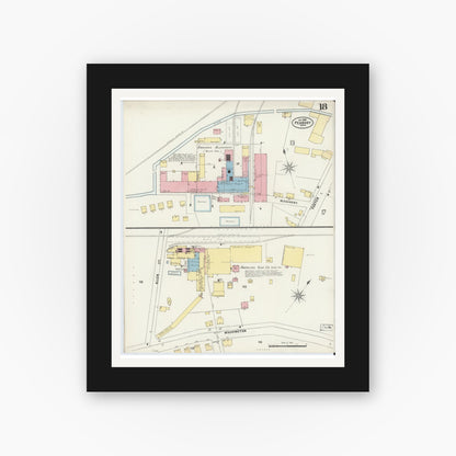 Old map wall art mockup — black gallery frame with white mat — Sanborn Fire Insurance Map from Peabody, Essex County, Massachusetts (1897), Sheet #0018