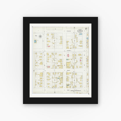 Old map wall art mockup — black gallery frame with white mat — Sanborn Fire Insurance Map from La Salle, La Salle County, Illinois (1898), Sheet #0009