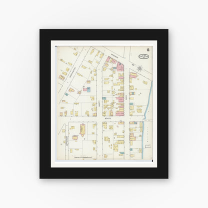 Old map wall art mockup — black gallery frame with white mat — Sanborn Fire Insurance Map from Chilton, Calumet County, Wisconsin (1892), Sheet #0002