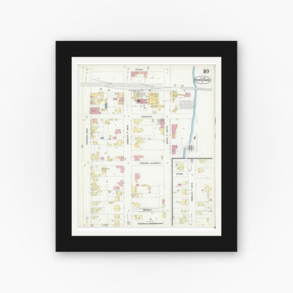 Old map wall art mockup — black gallery frame with white mat — Sanborn Fire Insurance Map from Fredericksburg, Independent Cities, Virginia (1907), Sheet #0010