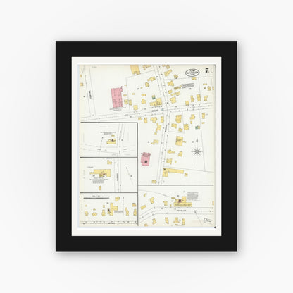 Old map wall art mockup — black gallery frame with white mat — Sanborn Fire Insurance Map from Weymouth, Norfolk County, Massachusetts (1904), Sheet #0007